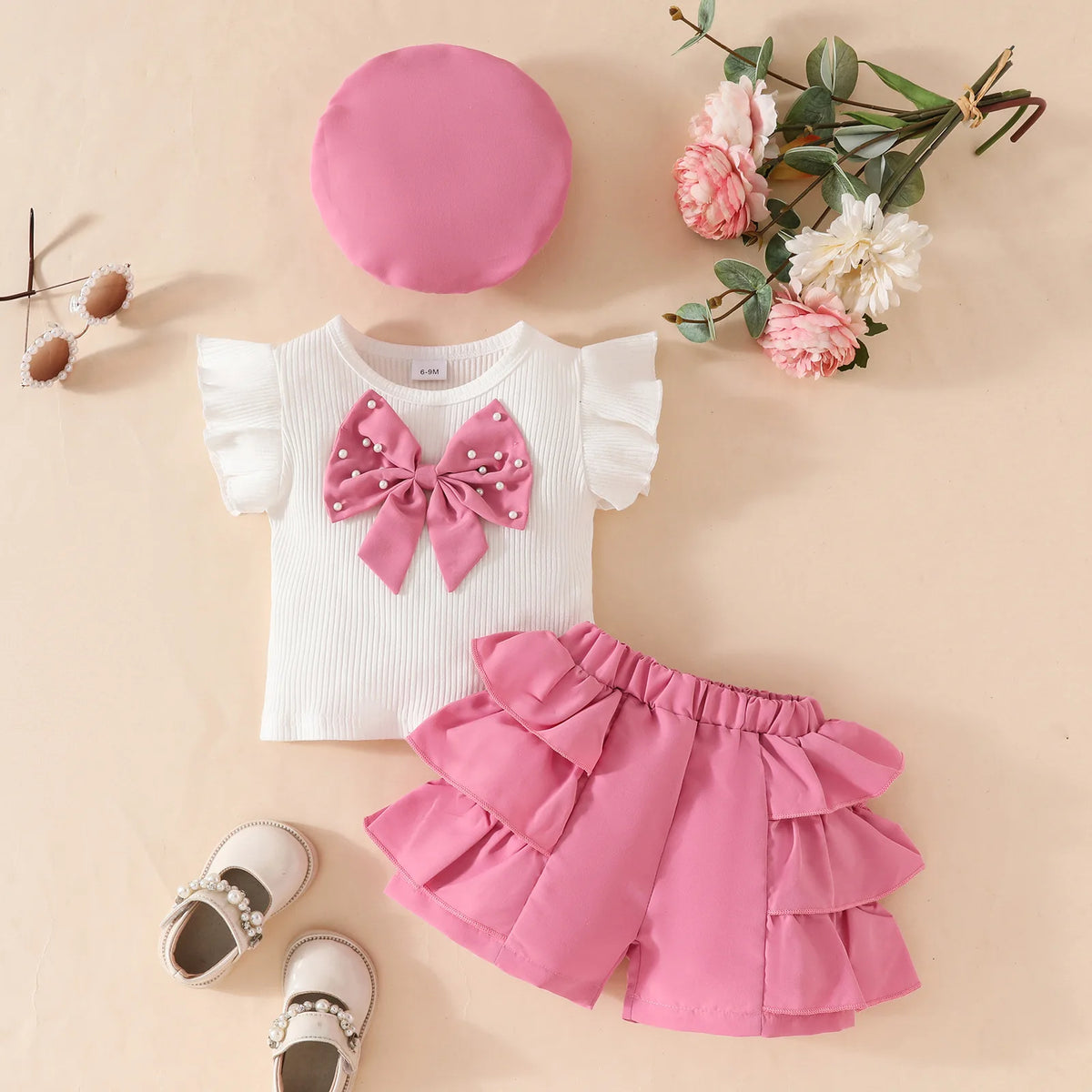 Baby Girls Clothes New Year Set 0-3Y Long Sleeve Big Bow Top Irregular Skirt and Beret 3Pcs Toddler Christmas Clothes