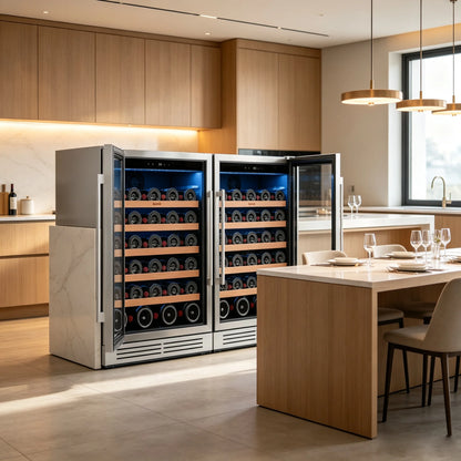 52 bottles wine cooler 5.12 Cu.ft compressor air cooling single temperature zone wine mini fridge With blue light ＆ door lock ＆ automatic defrosting