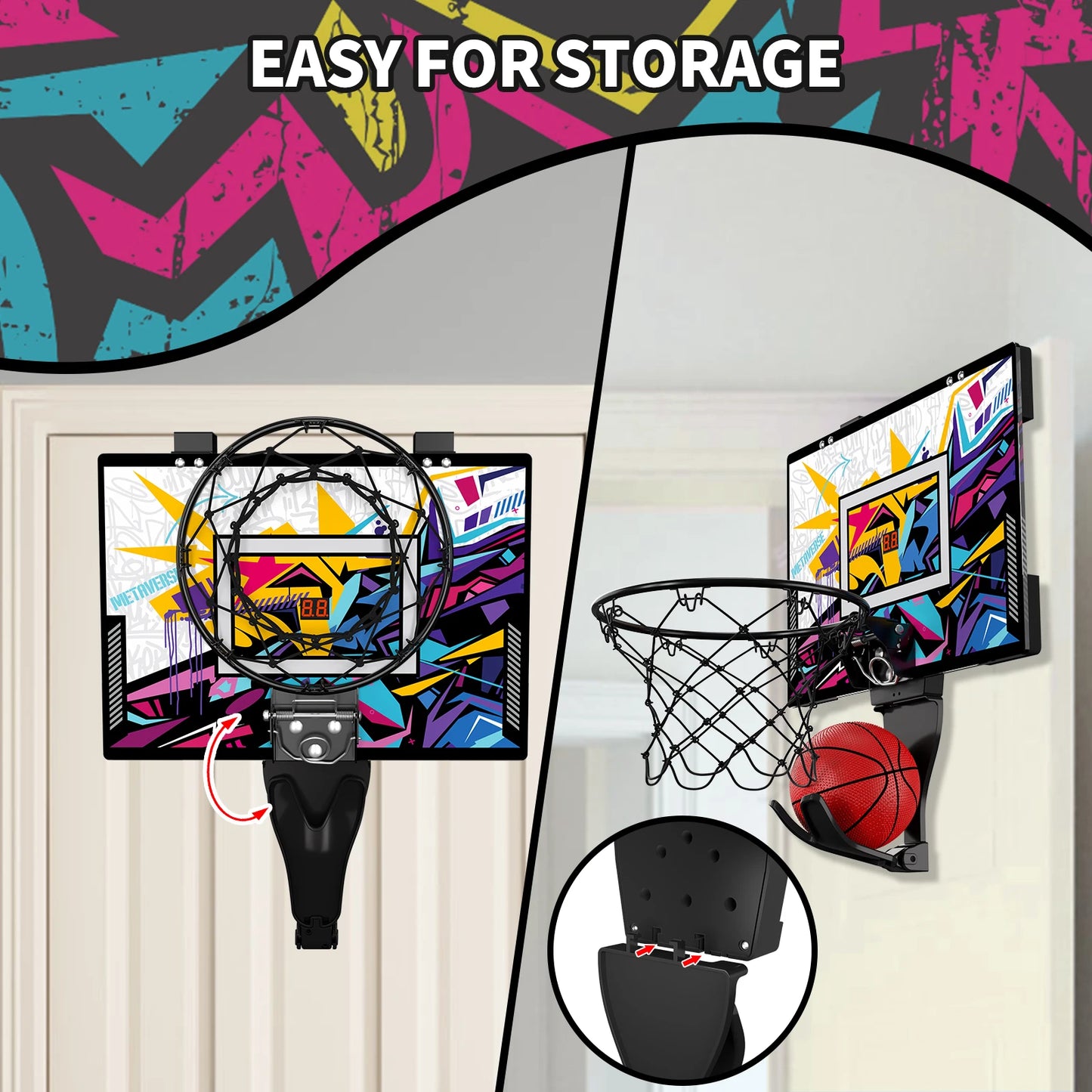 Indoor Outdoor Basketball Hoop for Kids, Mini Hoop with Scoreboard & 3 Balls, Basketball Toys Gifts for 3+ Year Old Boys Girls