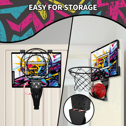 Indoor Outdoor Basketball Hoop for Kids, Mini Hoop with Scoreboard & 3 Balls, Basketball Toys Gifts for 3+ Year Old Boys Girls