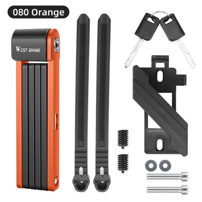 WEST BIKING Foldable Bike Lock Portable Anti-Theft Security Folding Padlock for MTB Road Bike E-bike Scooter Bicycle Accessories