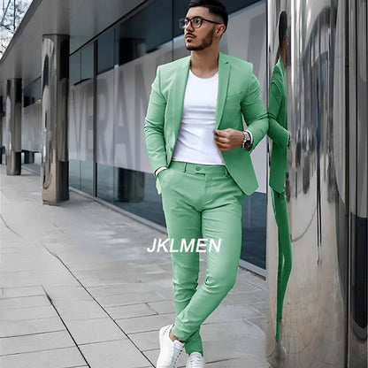 Gray Men's Suit 2 Piece Suit Summer Casual Jacket Pants Formal Wedding Tuxedo Groom Clothes Custom Color Blazer XS-5XL