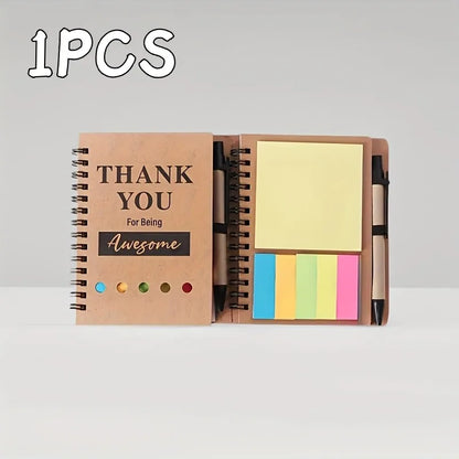 Spiral Notebook Set with Sticky Notes Colored Index Tabs Pen Kraft Paper Sticky Note for Team Teacher Employee Appreciation Gift
