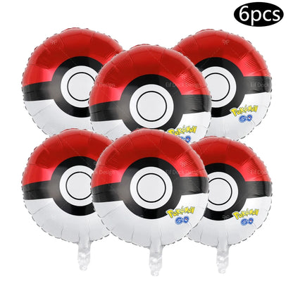 1set Cartoon Pokemon Pikachu Theme Foil Balloons Set Red Black Latex Balloon Kids Birthday Baby Shower Party Decora Supplies