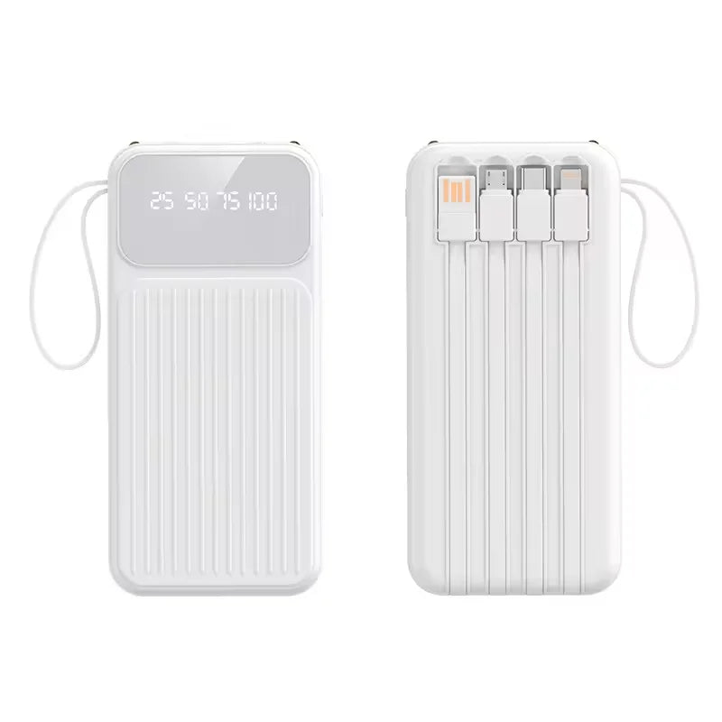20000mAh Portable Power Bank with 4 in1 Cable Charger LED Digital Display Powerbank External Battery For iphone Xiaomi 17 Huawei