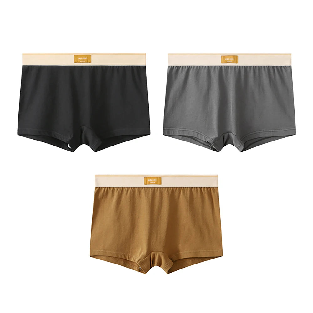 3PCS/Pack 100% Cotton Trendy Solid Women's Panties Knit Breathable Boxer Underwear Soft High Elastic Mid-rise Thin Boyshorts