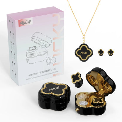 Luxury Four‑Leaf Clover TWS Earbuds MUCW CO06 Bluetooth 6.0 ENC Noise Cancelling Headset Light Weight Fashion Jewelry Earphone Gift for Ladies Daily Wear