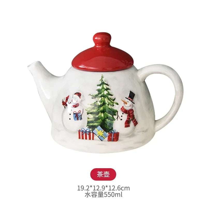 Nordic creative Christmas Snowman bowl plate cutlery set Western ceramic dinner plates Home rice salad bowl cup Christmas gift