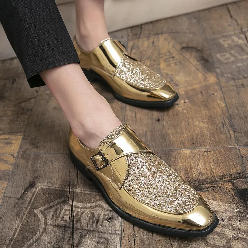 Shoes Men Casual Man Men's Summer Shine Gold Dress Patent Leather For Mens Gold Moccasins Business Pointed Bussiness Luxury