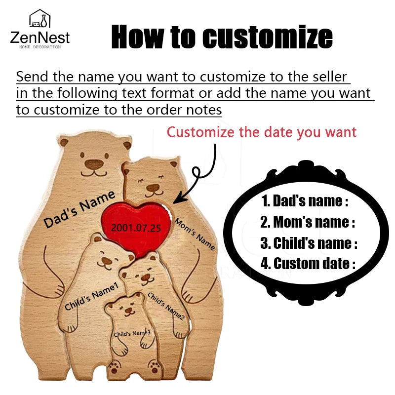Bear Home Wooden Puzzle Personalized Custom Decor Heart Warmer