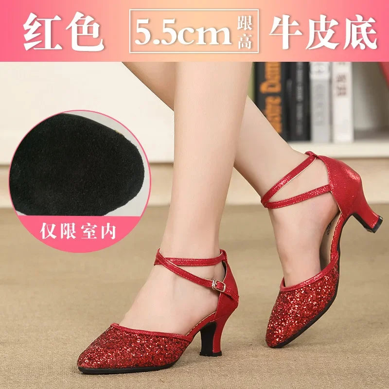 New Sequin Red Black Gold Silver Women Ballroom Tango Salsa Latin Dance Shoes / Cheap Closed Toe Salsa Shoes Soft Sole