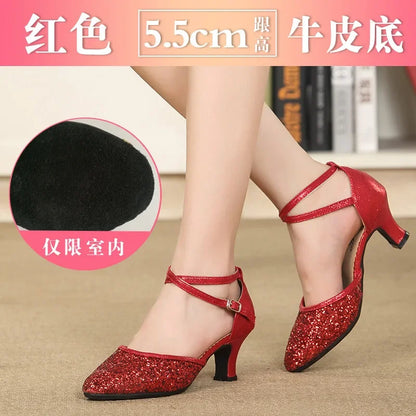 New Sequin Red Black Gold Silver Women Ballroom Tango Salsa Latin Dance Shoes / Cheap Closed Toe Salsa Shoes Soft Sole