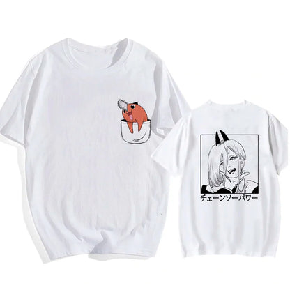 90s Japanese Anime Chainsaw Man T Shirt Cartoon Pochita T-shirt Makima Harajuku Graphic Tees Unisex Clothing Tops Tshirt Manga