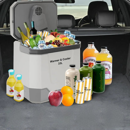 33L High Efficiency Car Refrigerator, 12V DC Plug-in Portable Electric Cooler & Warmer Fridge with Carry Handle, Stable Anti-Shock Design for Road Trips, RV Travel, Dark Gray