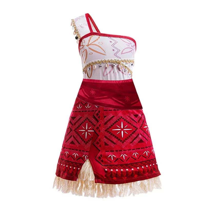 New Movie Moana 2 Dress for Girls Adventure Costume Girl Princess Fancy Clothes Children Vaiana Carnival Party Necklace Pig Set