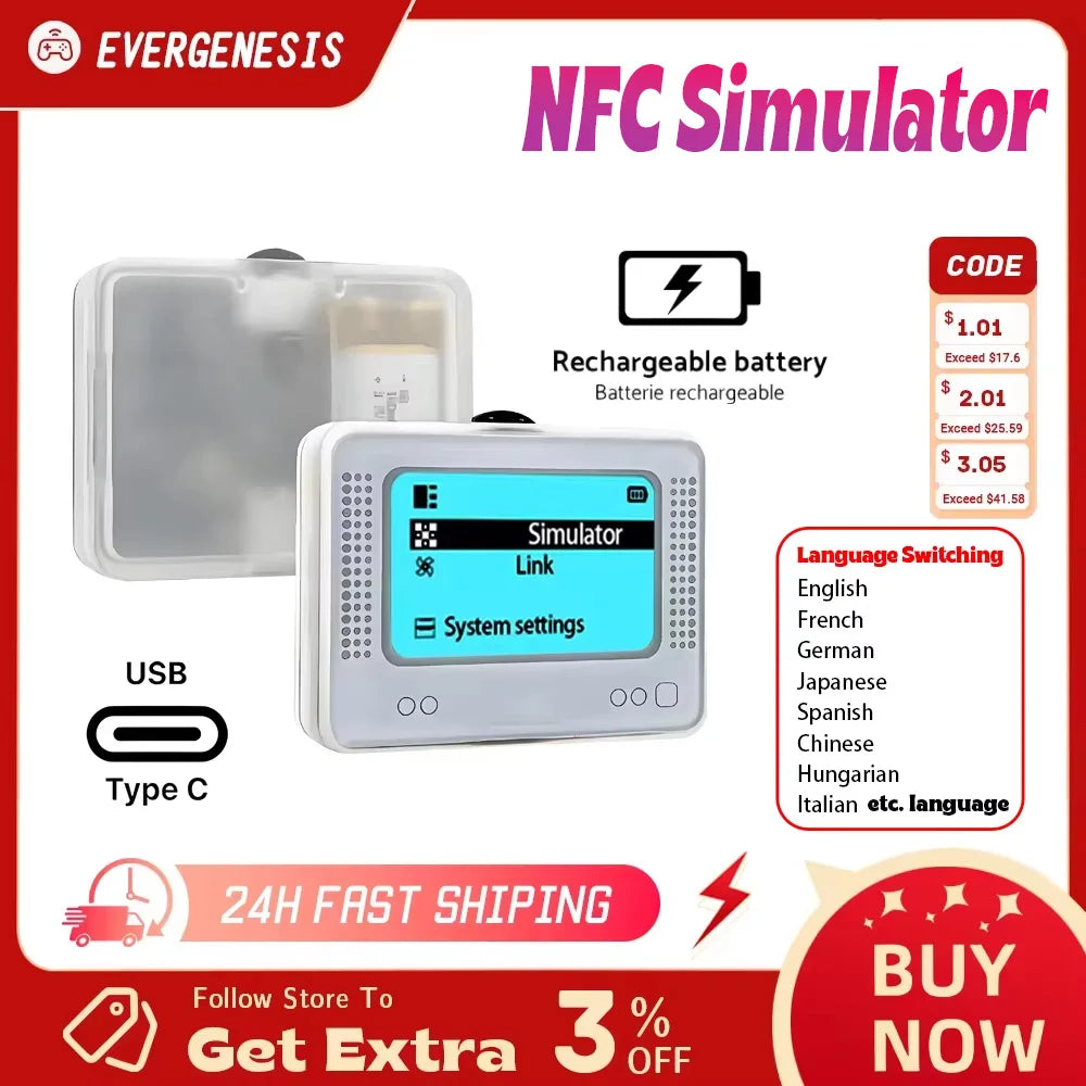 Chargeable Intelligent NFC Simulator Emulator Universal Writer for Switch/SWITCH2 Wiiu 3ds Kingdom Tears Breath Wild