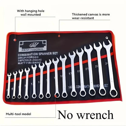 14-Pocket Tool Organizer Roll. Durable Wrench Storage Bag with Portable Handle. Perfect for Garage & Workshop Organization.