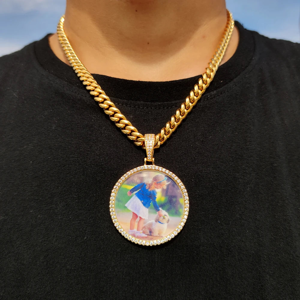 Custom Made Big Photo Medallions 18k Gold Necklace Pendant Iced Out Cuban Men Hip Hop Picture Jewelry Gift Can Free Custom Logo