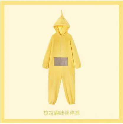 Adult Kids Teletubbies Costumes Soft Long Sleeves Piece Pajamas Costume Lala Home Clothes Cosplay Adult Unisex Party Wear