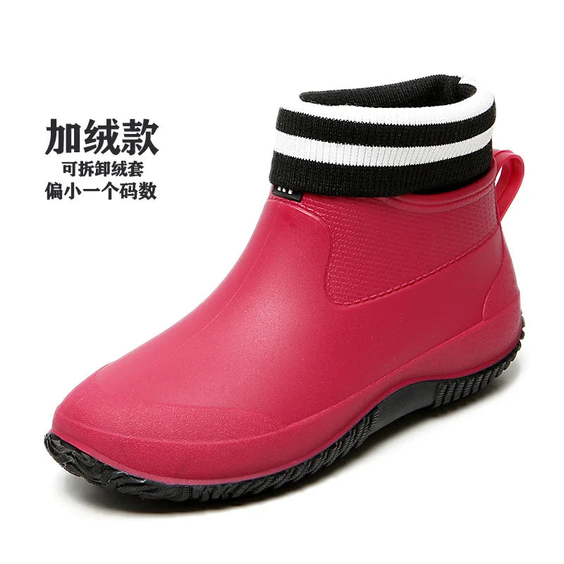 Women's Ankle Rain Boots Summer Wear-resistant Anti-Slip Couple Men And Women Short Rubber Boots Suitable For Outdoor Camp