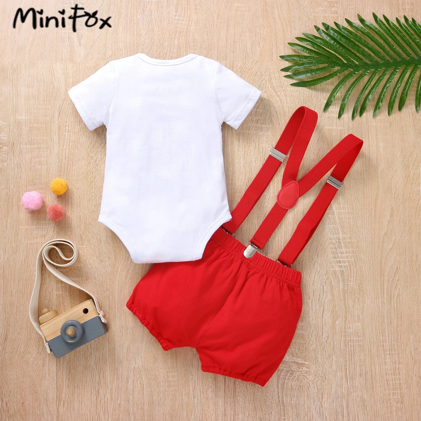 MiniFox Baby Boys Birthday Outfit For One Years Number"1“ Bodysuit and Y-back Suspender Shorts 1 Year Birthday Cake Smash Sets