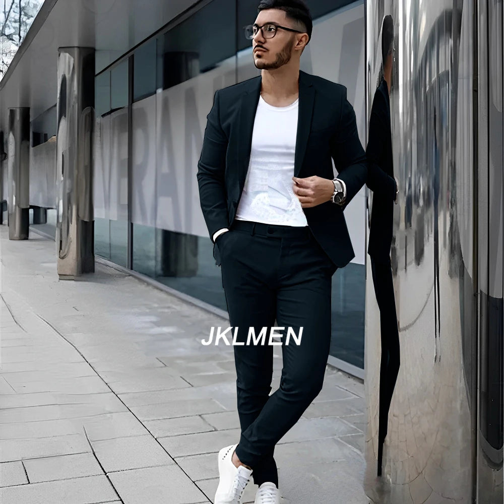 Gray Men's Suit 2 Piece Suit Summer Casual Jacket Pants Formal Wedding Tuxedo Groom Clothes Custom Color Blazer XS-5XL