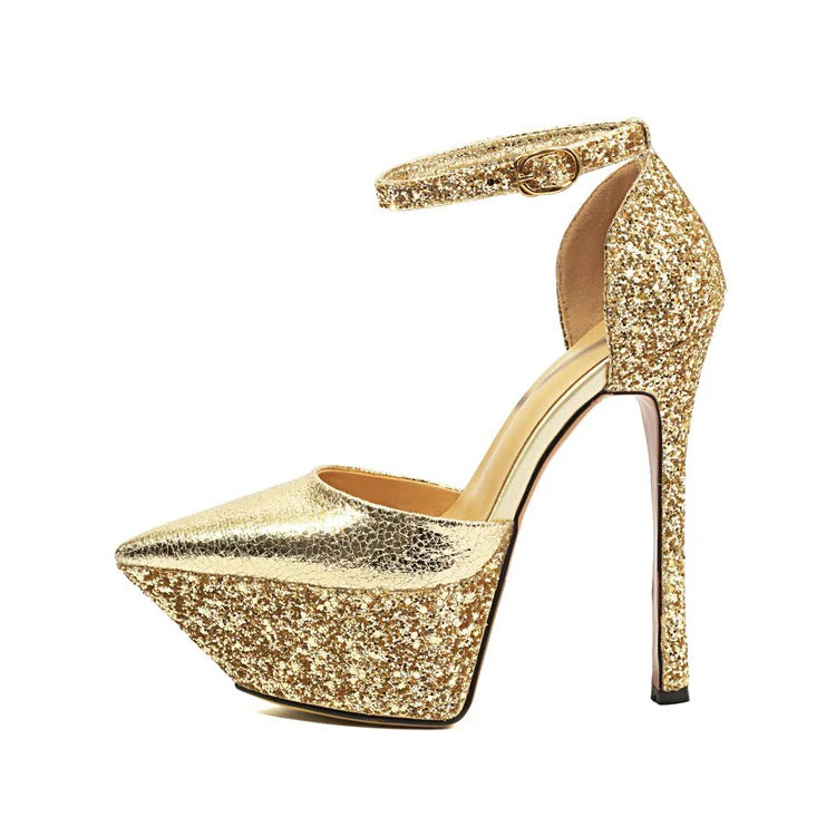 Brand Design Shiny Gold Women's Sandals New Sexy 15cm High Heels