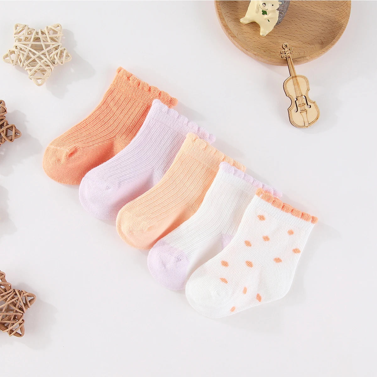 Kiddiezoom 5 Pairs/Set Four Seasons 0-12Months Fashion Newborn Baby Boy Girl Socks 100%Cotton Soft Infant Accessories