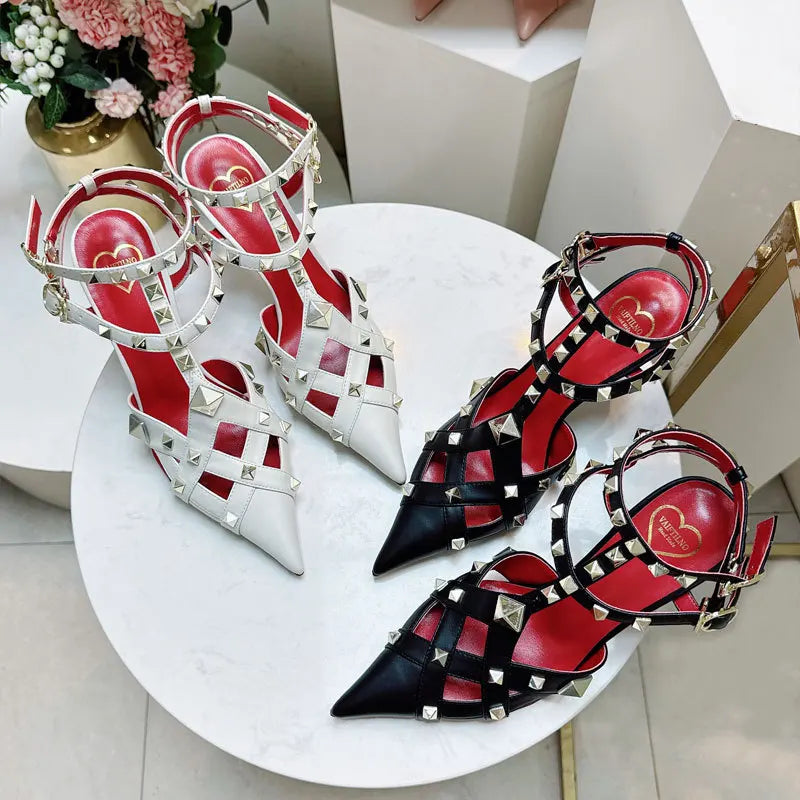 2026 Spring/Summer New High Heel Riveted Sandals Pointed Fine Heel Sandals Riveted Single Shoes