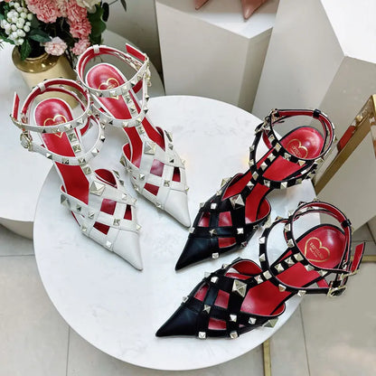 2026 Spring/Summer New High Heel Riveted Sandals Pointed Fine Heel Sandals Riveted Single Shoes