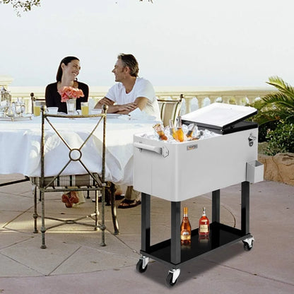 Rolling Ice Chest, 80QT Cooler Cart with Shelf, Beverage Pool, Bottle Opener, Portable Party Bar