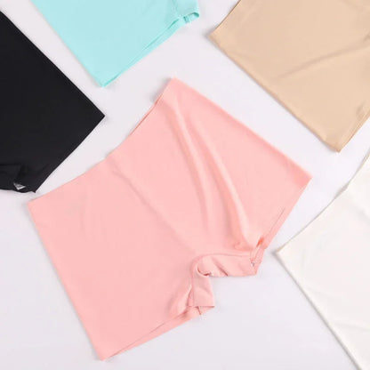 2Pcs Women Ice Silk Boxer Panties Cotton Crotch Antibacterial Underpants Sexy Seamless Safety Pants Thin Fast Dry Underwear