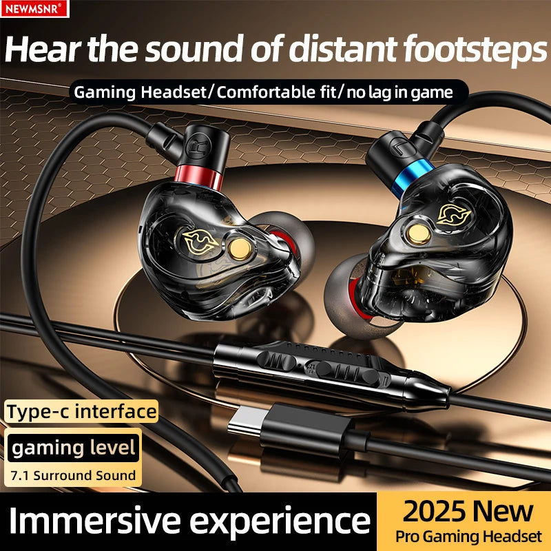 Gaming Earbuds 9D Surround Sound Type C&3.5mm Wired Earphones In Ear Headphones Noise Reduction Headsets for Samsung In HD Mic