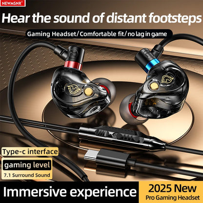 Gaming Earbuds 9D Surround Sound Type C&3.5mm Wired Earphones In Ear Headphones Noise Reduction Headsets for Samsung In HD Mic