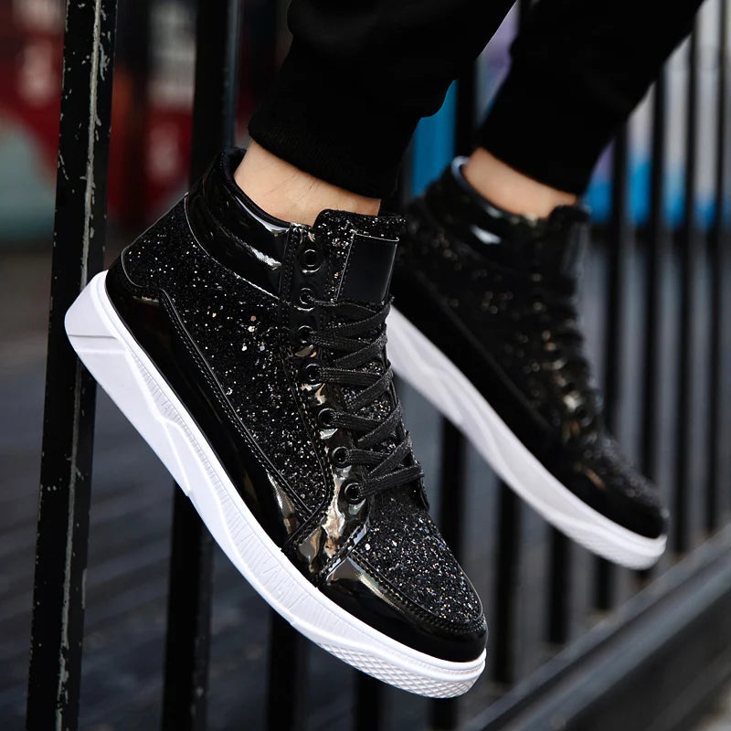 Men's Glitter High Top Sneakers Shiny Party Stage Shoes Casual Fashion Footwear Tênis Alto Brilhante Zapatillas Altas Brillantes