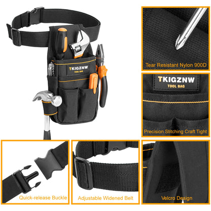 TKIGZNW Pocket Tool Pouch，6-Pouches and 9 Screwdriver Loops Construction, Heavy-Duty Tool Bag with Adjustable Belt for Electrici