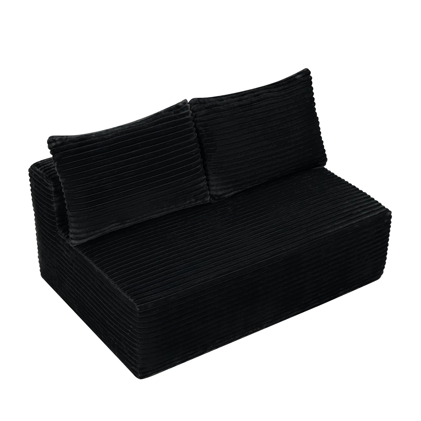 58" Double Chaise Lounge Sofa, No Assembly Plush Fabric 2 Seat Couch with Cup Holder, Spring Padding Flexible Modular Furniture for Living Room, Black