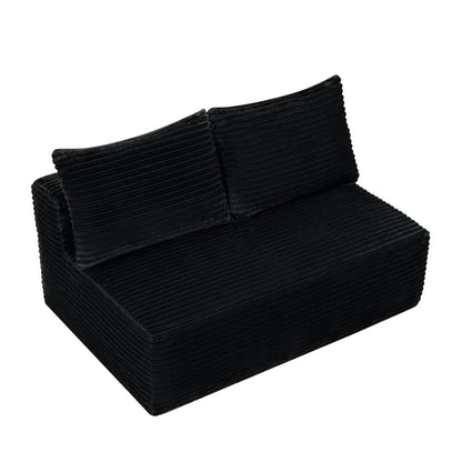 58" Double Chaise Lounge Sofa, No Assembly Plush Fabric 2 Seat Couch with Cup Holder, Spring Padding Flexible Modular Furniture for Living Room, Black