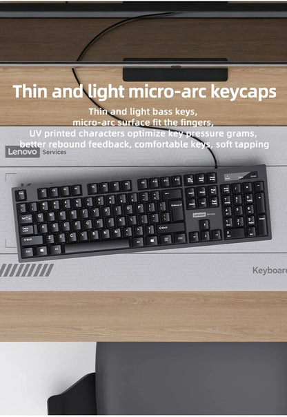 Lenovo Wired Keyboard And Mouse Set Splash-Proof for Home And Business Office Use Compatible with Desktops And Laptops 104 Keys