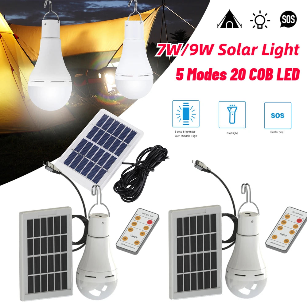 5 Modes 20 COB LED Solar Light Bulb Portable hang lamp USB Rechargeable Energy Bulb Lamp for Outdoor Camping Solar Tent Lamp