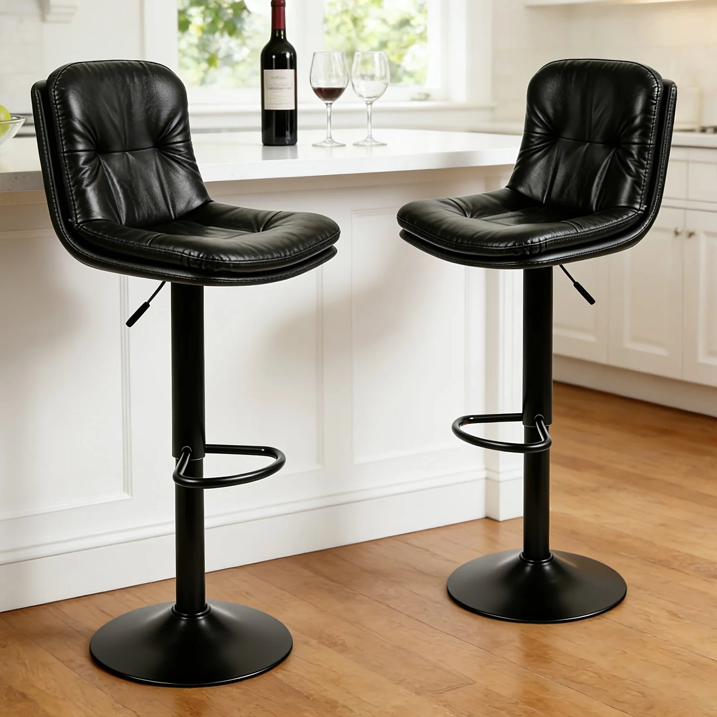 Adjustable Height Counter Height Bar Stools Set of 2,360 Swivel PU Leather Bar Chairs with Backrest Padded Seat Footrest for Kitchen Island Home Bar Restaurant