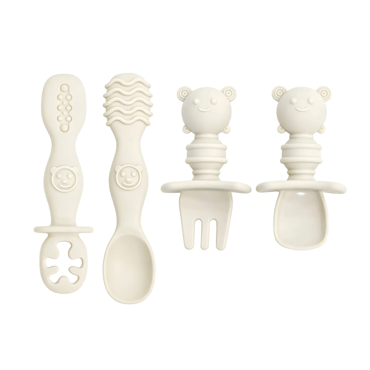 4pcs Silicone Spoon & Fork Set Long & Short Handles for Different Feeding Needs Baby Self-feeding Training Baby Birthday Gift