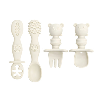 4pcs Silicone Spoon & Fork Set Long & Short Handles for Different Feeding Needs Baby Self-feeding Training Baby Birthday Gift