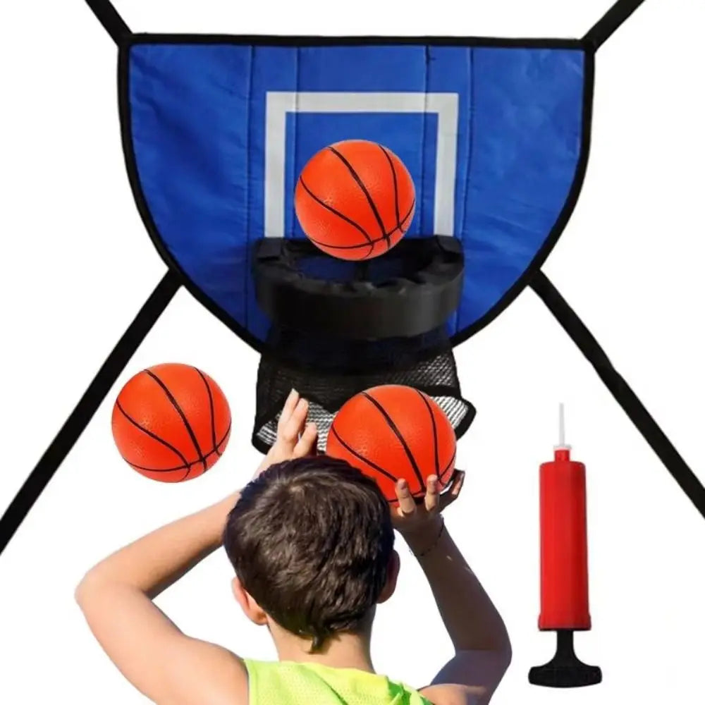 Foldable Trampoline Basketball Hoop Kit Safety Multipurpose Basketball Training with Pump and Ball Fun Mini Basketball Hoop