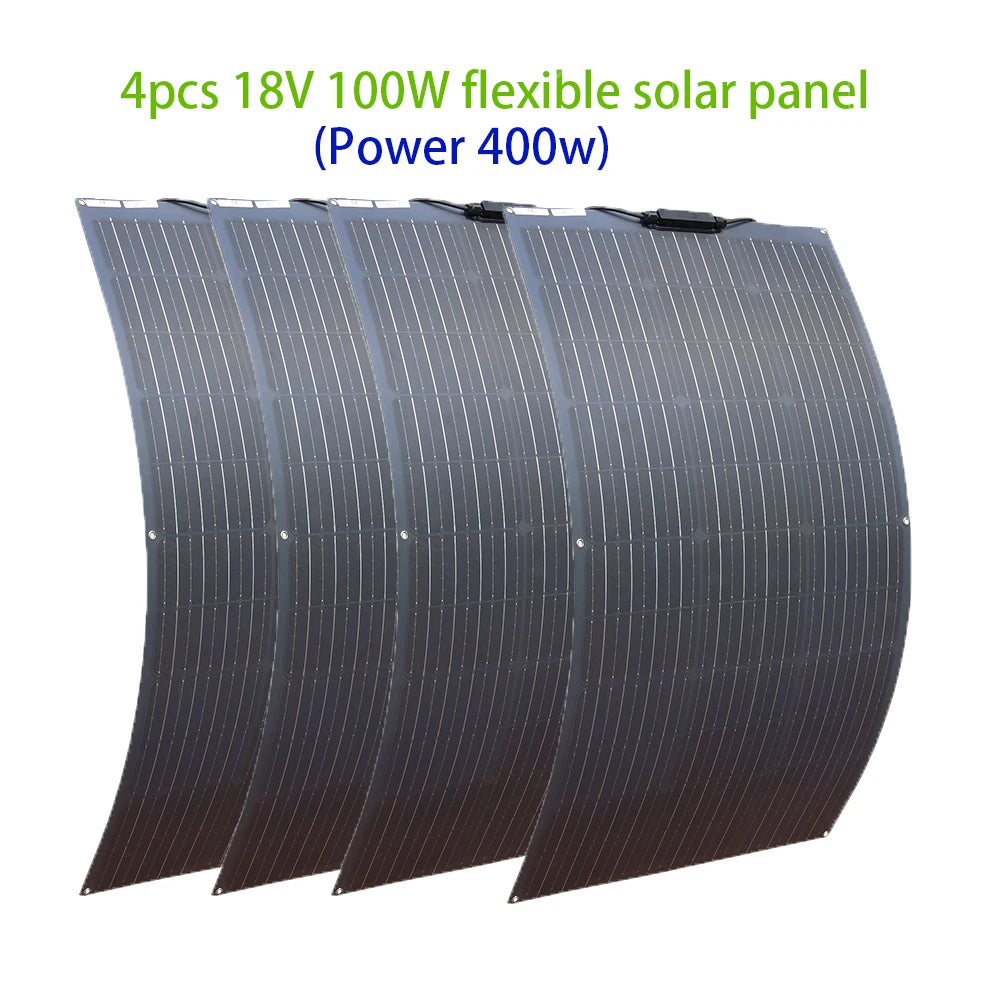 Solar Panels 100W 200W 300W 400W Solar Panel Kit or 18V Flexible Mono Photovoltaic Solar Plate Power 12V 24V Camping Car