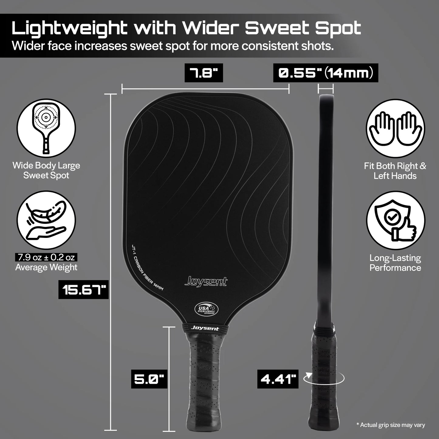Joysent Pickleball Paddle USAPA T300 Carbon Fiber Pickleball Racket PP Honeycomb 14mm Pickle Ball Paddle For Beginner Men Women
