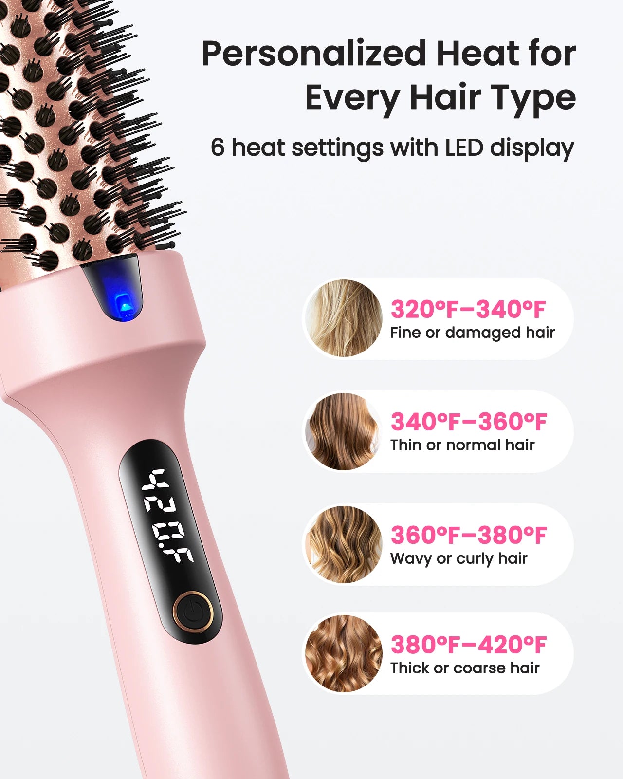 PTC Heated Curling Iron Brush 38mm Thermal Round Brush Anti Scald Hair Styler Volumizing Curler for Home Salon Use,110-240V