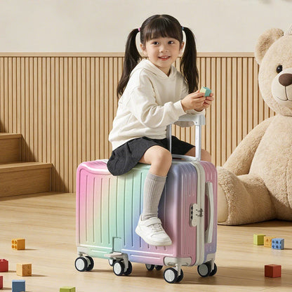 Gradient Color kids' Luggage Can Ride Small Travel Boarding Box with Cup Holder and Combination Lock 20/22inch Suitcase Children