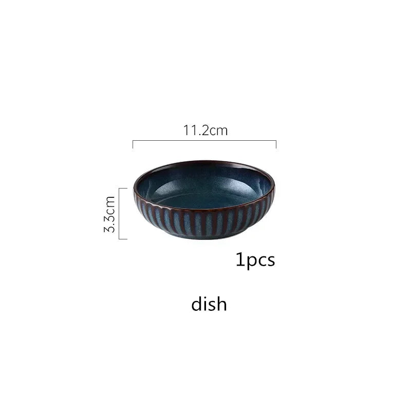 Blue kiln glaze tableware, ceramic rice salad, plate, plate, fish plate, tableware dinner set plates and dishes