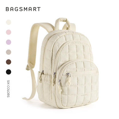 BAGSMART School Backpacks for Girl Quilted Casual Daypack Water-Resistant Bookbag for 15.6 Inch Laptop Fashion College Backpack